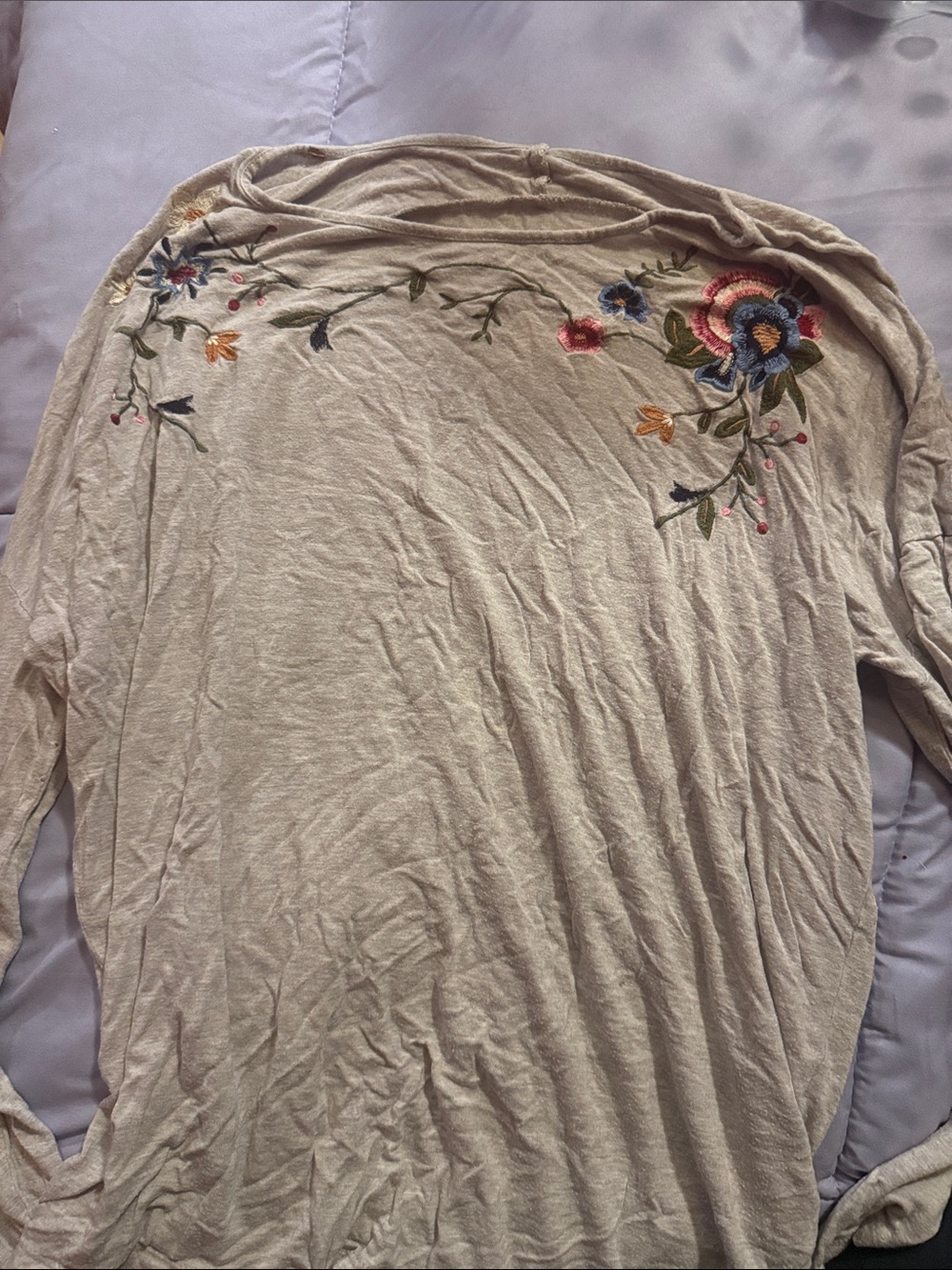 Embroidered Floral Lightweight Beige Cardigan